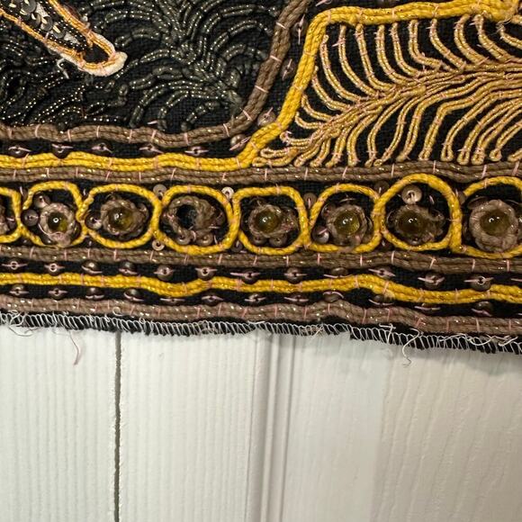 Antique Burmese Kalaga Embroidered Hand Sewn Horse Tapestry Flawed - Picture 11 of 14